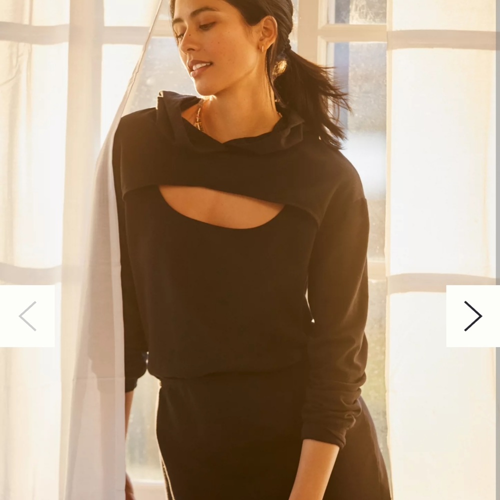 Anthropologie hooded cut out black mini dress xxs